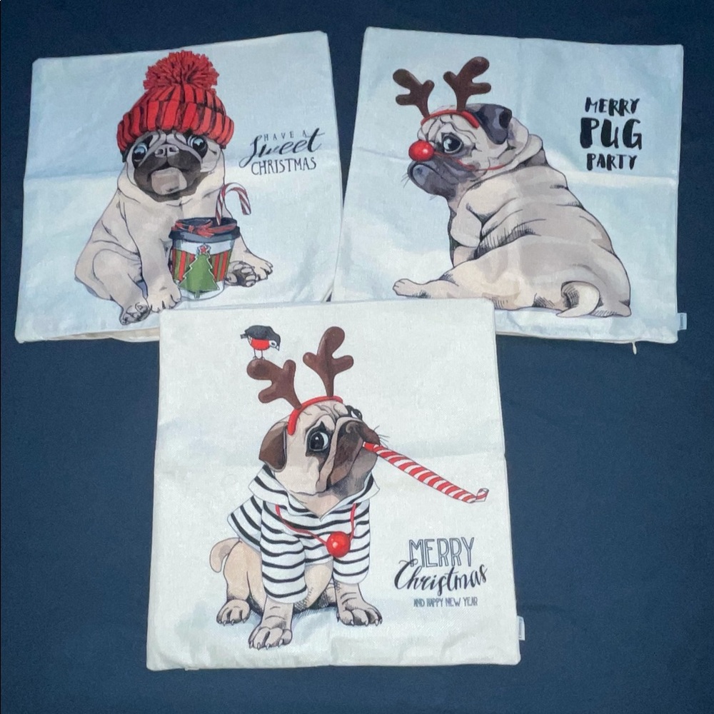 Christmas themed pug pillow cases